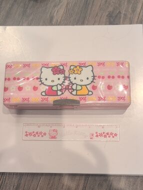Hello Kitty Pink Twin Kittens Metal Pencil Case